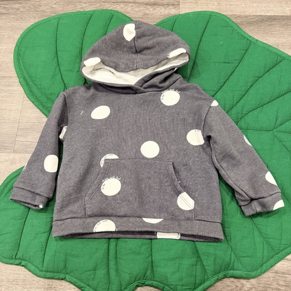 Zara Baby Girl 9-12M Gray Polka Dot Hoodie Sweatshirt Pullover